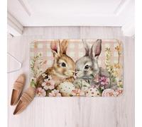 Cute Bunny Rabbit Polyester Bath Rug Happy Easter Soft Fleece Door Carpet For Boys Girls Pink Plaid Non Slip Bath Mat Watercolor Eggs And Flowers Bathroom Floor Indoor Doormat Front Door,16X24 Inch