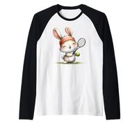 Cute Bunny Rabbit Tennis Player Cartoon Mascot Raglan Baseball Tee