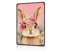 Cute Bunny RabMetal Tin Sign Easter Wall Art RabDecor Spring Decor Easter Primitive Country Decor Bunny Art for Home Living Bedroom Room Kitchen 8x12 inch