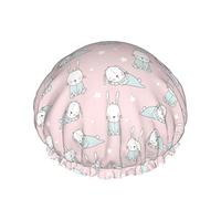 Cute Bunny Reusable Elastic Bath Waterproof Shower Cap For Womens, Caps For Girls Spa Home Use,Hotel And Hair Salon