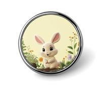 Cute Bunny Round Badge Personalized Metal Lapel Pin Badges Fit Clothing Bags Hat Humorous Printed Brooch Badge Party Decorations Accessories for Men Women