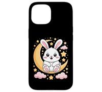 Cute Bunny Sitting On Crescent Moon With Stars Case for iPhone 15