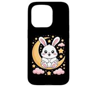 Cute Bunny Sitting On Crescent Moon With Stars Case for iPhone 15 Pro