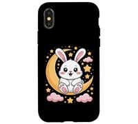 Cute Bunny Sitting On Crescent Moon With Stars Case for iPhone X/XS