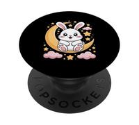 Cute Bunny Sitting On Crescent Moon With Stars PopSockets Adhesive PopGrip