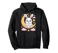 Cute Bunny Sitting On Crescent Moon With Stars Pullover Hoodie