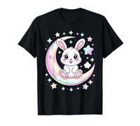 Cute Bunny Sitting On Crescent Moon with Stars T-Shirt