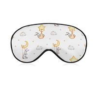 Cute Bunny Sleeping on Stars Sleep Mask Blindfold Lovely Rabbit Moon Cloud Adjustable Super-Smooth Soft Eye Mask Cover for Men Women Travel and Nap