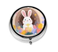 Cute Bunny Small Pill Box 3 Compartment Portable Pill Box for Purse Pocket Easter Eggs Mini Medicine Organiser for Daily Vitamin Fish Oil Storage