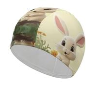 Cute Bunny Swim Cap Unisex Adult Swimming Cap Non Slip Pool Hat Comfortable Durable Easy to Put On and Off Waterproof Swim Hat Keep Hair Dry
