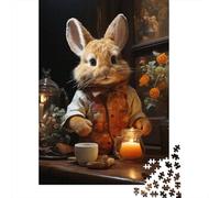 Cute Bunny Tea Time 1000-Piece Puzzle for Adults, 52x38cm/1000pcs, White Cardboard with Reduced Dust; Easy to Revisit Throughout The Week