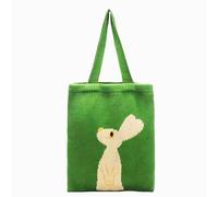 cute bunny tote bag, crochet green tote bag for women, small knitted bag aesthetic boho shoulder bag handbag, kawaii funny bunny graphic bag, green gifts stuff things for women