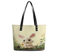 Cute Bunny Tote Bag Large Soft Leather Purse with Zipper Lightweight Ladies Shoulder Handbag