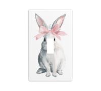 Cute Bunny with A Pink Bow Light Switch Cover Decorative Single Toggle 1 Gang Wall Plate for Kitchen Farmhouse Bedroom Bathroom Art Decor