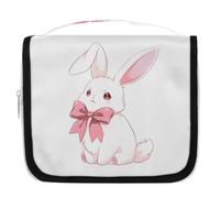 Cute Bunny with Bow Pattern Hanging Toiletry Bag for Travel, Waterproof Polyester Makeup Organizer, Portable Cosmetic Bag with Hook for Bathroom Business Trips Gym Camping