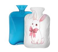 Cute Bunny with Bow Pattern Hot Water Bottle with Cover, 2L PVC Hot Water Bag with Soft Cover, Reusable Heating Pad for Pain Relief Warm Hands Waist Abdomen Feet & Bed