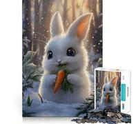 Cute Bunny with Carrot in Snowy Forest 1000 Pieces Jigsaws Adults Puzzles Gifts Sharp Thinking Cozy Fun Fun Activity Game Night (38x52cm)