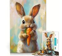 Cute Bunny with Carrot- Jigsaw Puzzles for Adults 1000 Piece Brain Agility Restful Game Happy Challenge Night Game (38x52cm)