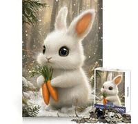 Cute Bunny with Carrots in Snowy Forest Jigsaw Puzzles for Adults 1000 Piece Brain Agility Restful Game Happy Challenge Night Game (38x26cm)