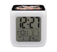 Cute Bunny with Strawberry LED Digital Alarm Clock with Colorful Lights for Bedroom Office Home Kitchen Desktop