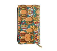 cute burger fries Long leather wallet, portable credit card holder, zippered coin purse, and ID compartment
