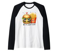 Cute Burger Fries Perfect Match Couple Food Raglan Baseball Tee
