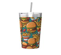 Cute Burger Fries Printing conical Straw Thermos Cup, Insulated Straw Cup, Perfect for Gym use or Taking with You
