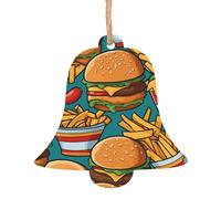 cute burger fries Wooden Bell Shape Ornaments 4 PCS Suitable For Hanging On Walls Doors And Windows