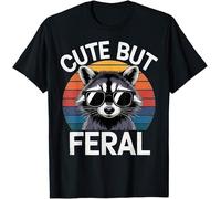 Cute But Feral Cute Racoon Kids Womens Mens T Shirt 7-8 Black