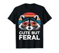 Cute But Feral Funny Colorful Racoon With Sunglasses Racoon T-Shirt
