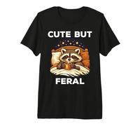 Cute But Feral Funny Raccoon Sleeping On A Bed Premium T-Shirt