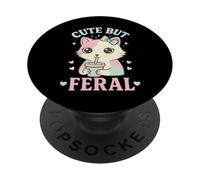 Cute But Feral Kawaii Cat with Boba Tea Pastel Goth PopSockets Adhesive PopGrip