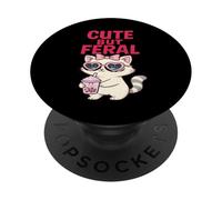 Cute But Feral Kawaii Cat with Boba Tea Pastel Goth PopSockets Adhesive PopGrip