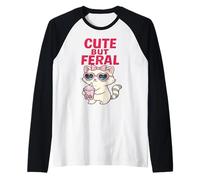 Cute But Feral Kawaii Cat with Boba Tea Pastel Goth Raglan Baseball Tee
