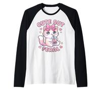 Cute But Feral Kawaii Cat with Boba Tea Pastel Goth Raglan Baseball Tee