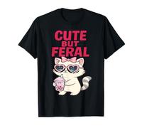 Cute But Feral Kawaii Cat with Boba Tea Pastel Goth T-Shirt