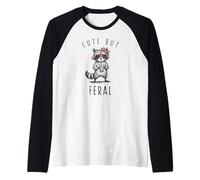 Cute But Feral Raccoon Funny Iced Coffee Trash Panda Raglan Baseball Tee