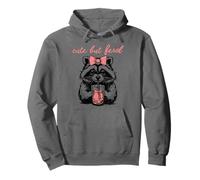 Cute But Feral Raccoon Funny Pink Ribbon Pullover Hoodie