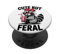 Cute But Feral Raccoon Red Bow Sunglasses Woodland Animal PopSockets Adhesive PopGrip
