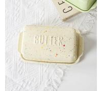 Cute Butter Dish with Lid for Countertop, 7.5 Inch Butter Container Perfect for East/West Coast Butter, Dishwasher Safe, Ceramic,Beige-Small