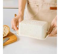 Cute Butter Dish with Lid for Countertop, 7.5 Inch Butter Container Perfect for East/West Coast Butter, Dishwasher Safe,Ceramic,Beige-Large