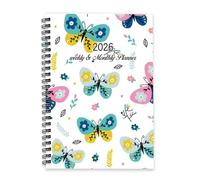 Cute Butterflies and Flowers Journal 2026 A5 To Do List Notebook Diary Mens Planner A5 Weekly Planner Notebook for Teaching Assistant Week To View Monthly Year Diary with Dotted Line Note Page Slim