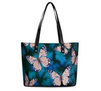Cute Butterflies Leather Tote Bag for Women Work Shoulder Purses with Zipper Waterproof Large Computer Shoulder Bag Fashion Ladies Shoulder Handbag Reusable Shopping Bags