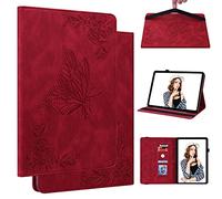 Cute Butterfly Case for Lenovo Tab M10 3rd Gen 10.1 inch 2022, Slim Folding Stand Cover Card Holder Shockproof Shell for Lenovo M10 3rd Gen Tablet 2022 (TB-328F/TB-328X) Red