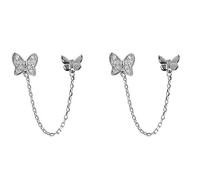 Cute Butterfly Climber Crawler Stud Earrings S925 Sterling Silver for Women Girls Delicate CZ Crystal Rhinestone Tassel Threader Chain Dangling Drop Cartilage Earring Double Holes Ear Jewelry Gifts