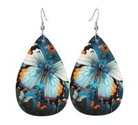 Cute Butterfly Earrings for Women Teardrop Leather Earring Double Sided Drop Dangle Earrings Lightweight Women's Ear Accessories Jewelry Fashion Birthday Gift
