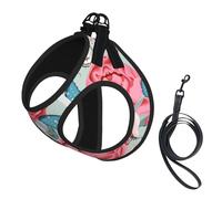 Cute Butterfly Flower Print Dog Harness Small Sized And Leash Set, Step In Soft Light Puppy Vest Breathable Mesh Pet Harness