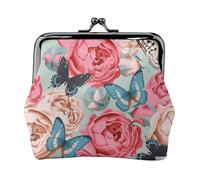 Cute Butterfly Flower Print Print Coin Purse for Men Women Leather Kiss Lock Small Pouch Coin Wallet