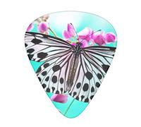 Cute Butterfly On Flowers Guitar Picks 12 Pcs Classical Triangle Guitar Plectrums Includes Thin, Medium & Heavy Gauges 3 Sizes for Bass Electric Acoustic Guitars Ukulele with Organizer Storage Box