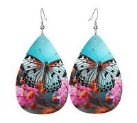 Cute Butterfly On Flowers Leather Earrings Dangle Drop Earring Lightweight Teardrop Earrings Vintage Bohemian Earring for Women Christmas Birthday Gift Fashion Jewelry